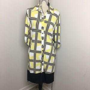 NYC Women’s Yellow White Black Plaid  Button Down dress shirt  👕 3/4 sle…